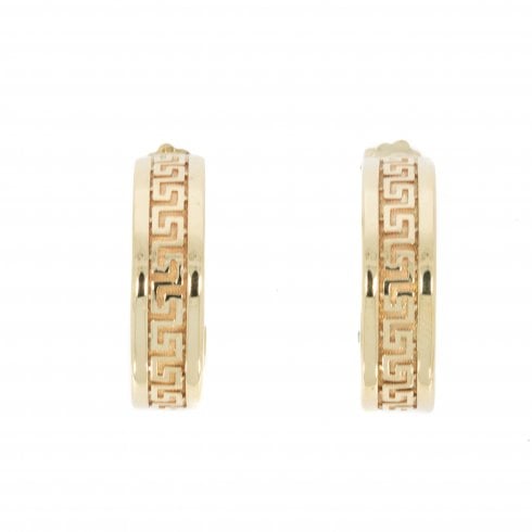 Vintage Gold Half Hoop Greek Key Earrings