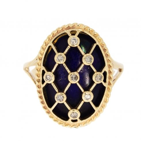 Vintage Gold Lapis Lazuli & Diamond Dress Ring