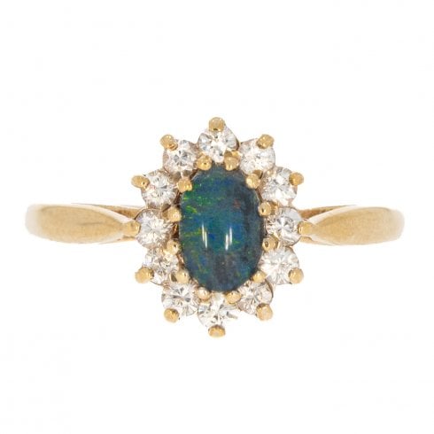 Vintage Gold Opal & Diamond Cluster Ring