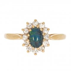Vintage Gold Opal & Diamond Cluster Ring