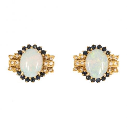 Vintage Gold Opal & Diamond Ear Studs