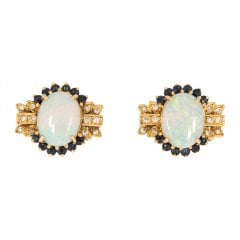 Vintage Gold Opal & Diamond Ear Studs