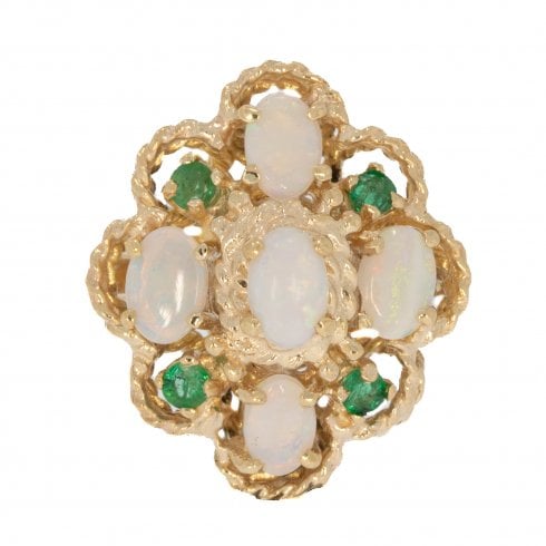 Vintage Gold Opal & Emerald Cluster Ring