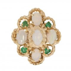 Vintage Gold Opal & Emerald Cluster Ring