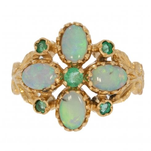 Vintage Gold Opal & Emerald Cluster Ring