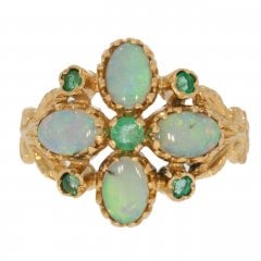 Vintage Gold Opal & Emerald Cluster Ring