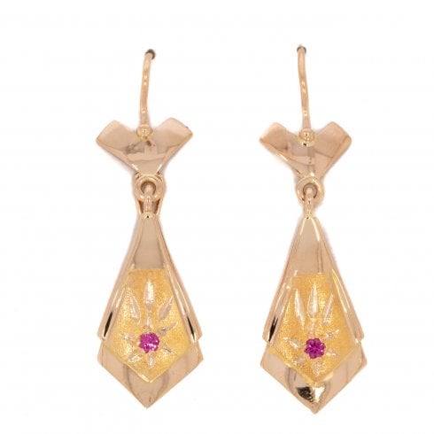 Vintage Gold Pink Topaz Drop Earrings