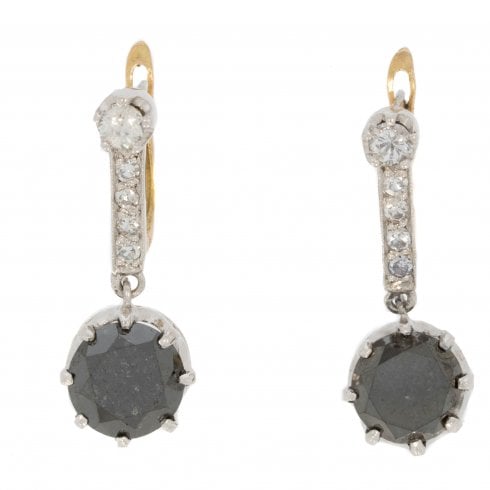Vintage Gold & Platinum Black Diamond Drop Earrings