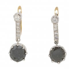Vintage Gold & Platinum Black Diamond Drop Earrings