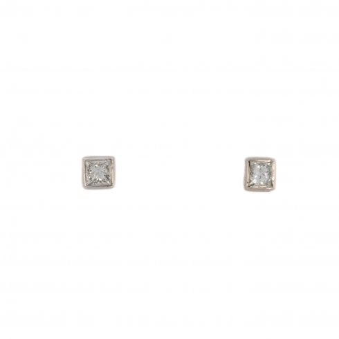 Vintage Gold Princess Cut Diamond Stud Earrings