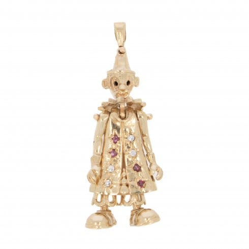 Vintage Gold Ruby & Cubic Zirconia Clown Pendant