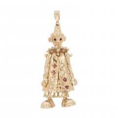 Vintage Gold Ruby & Cubic Zirconia Clown Pendant
