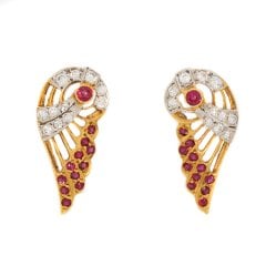 Vintage Gold Ruby & Diamond Angel Wing Earrings