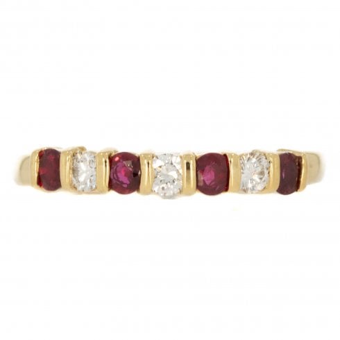 Vintage Gold Ruby & Diamond Half Hoop Ring