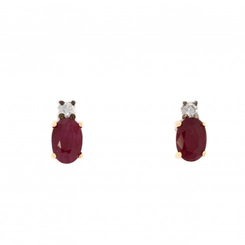 Vintage Gold Ruby & Diamond Stud Earrings