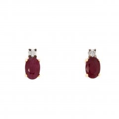 Vintage Gold Ruby & Diamond Stud Earrings