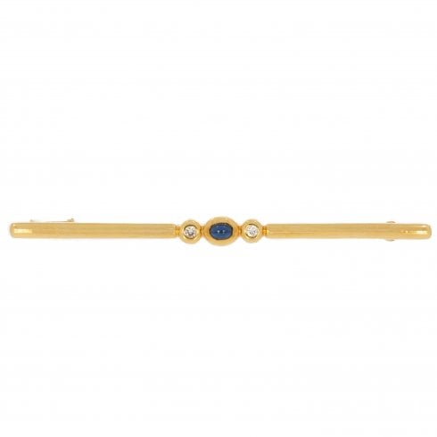 Vintage Gold Sapphire & Diamond Bar Brooch