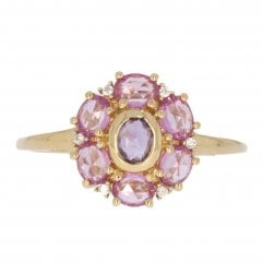 Vintage Gold Sapphire & Diamond Cluster Dress Ring