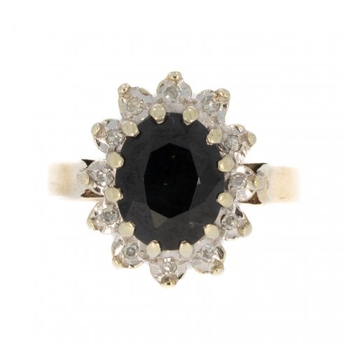 Vintage Gold Sapphire & Diamond Cluster Ring