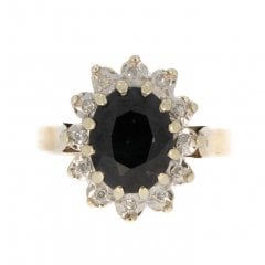 Vintage Gold Sapphire & Diamond Cluster Ring