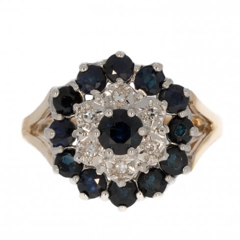 Vintage Gold Sapphire & Diamond Cluster Ring