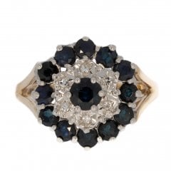 Vintage Gold Sapphire & Diamond Cluster Ring