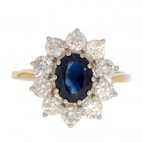 Vintage Gold Sapphire & Diamond Cluster Ring