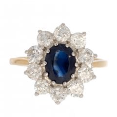 Vintage Gold Sapphire & Diamond Cluster Ring