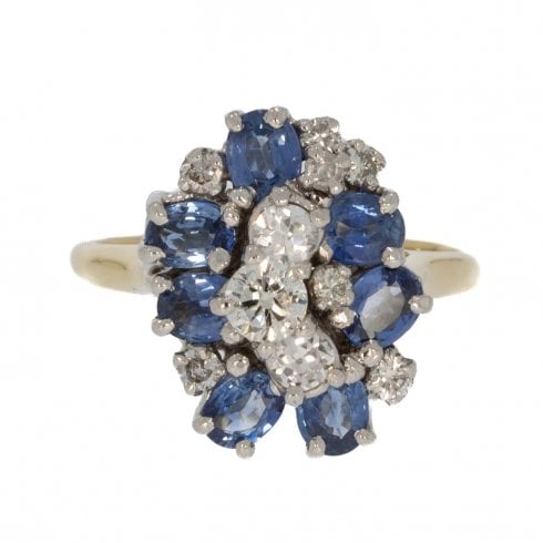 Vintage Gold Sapphire & Diamond Cluster Ring