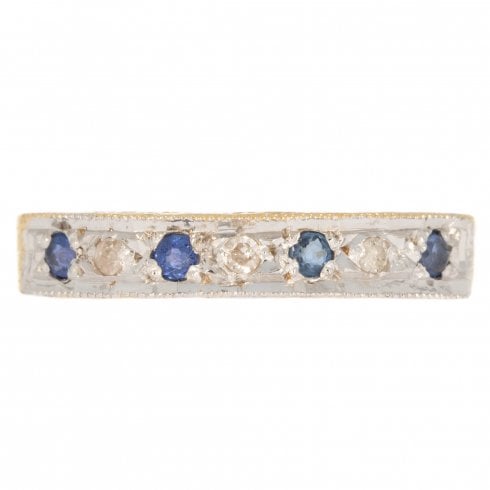 Vintage Gold Sapphire & Diamond Half Hoop Ring