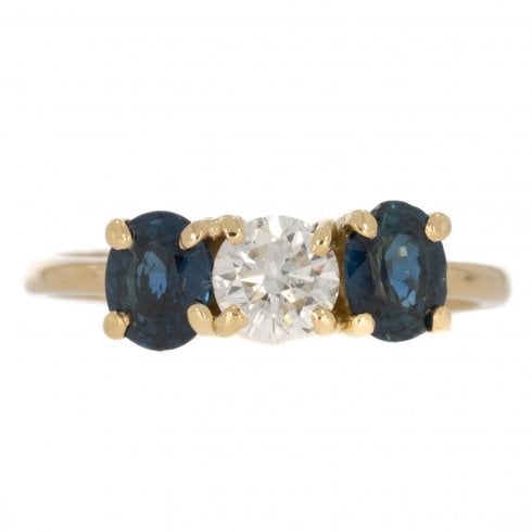 Vintage Gold Sapphire & Diamond Three Stone Ring