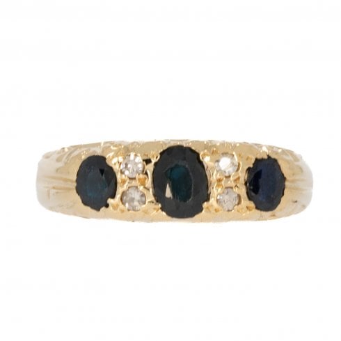 Vintage Gold Sapphire & Diamond Three Stone Ring