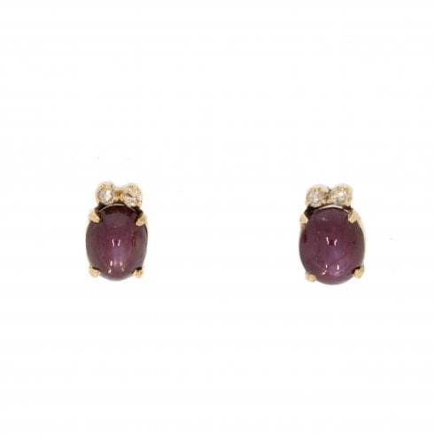 Vintage Gold Star Ruby & Diamond Stud Earrings
