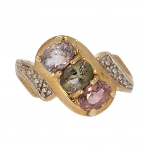Vintage Gold Tourmaline Three Stone Ring
