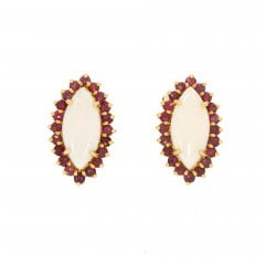Vintage Opal & Ruby Cluster Clip On Earrings
