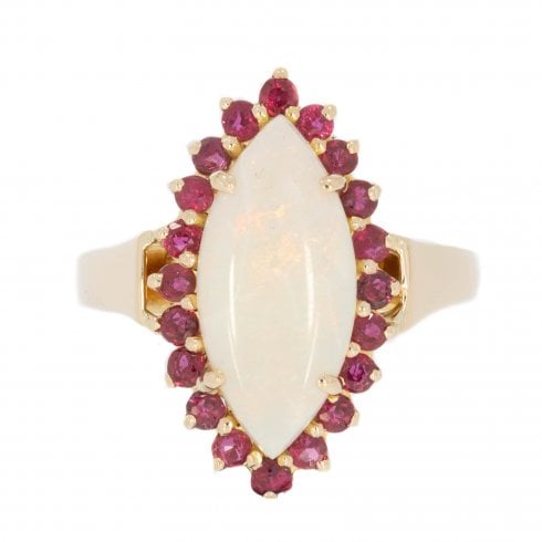 Vintage Opal & Ruby Marquise Cluster Ring