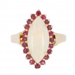 Vintage Opal & Ruby Marquise Cluster Ring
