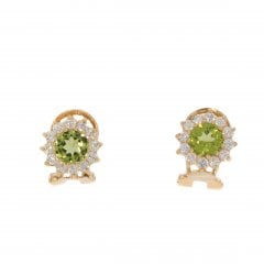 Vintage Peridot & White Sapphire Cluster Stud Earrings