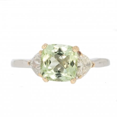 Vintage Platinum and Gold Tourmaline & Diamond Three-Stone Ring