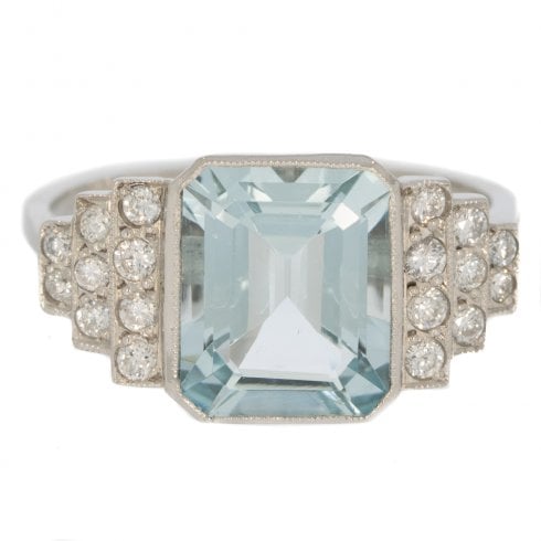 Vintage Platinum Aquamarine & Diamond Dress Ring