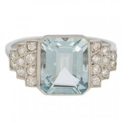 Vintage Platinum Aquamarine & Diamond Dress Ring