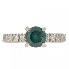 Vintage Platinum Blue Diamond Solitaire & Diamond Eternity Band