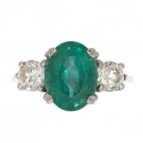 Vintage Platinum Emerald & Diamond Three Stone Ring