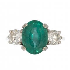 Vintage Platinum Emerald & Diamond Three Stone Ring
