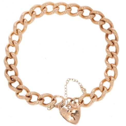 Vintage Rose Gold Curb Link Bracelet with Heart Padlock