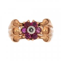 Vintage Rose Gold Ruby And Diamond Tank Ring Circa 1950