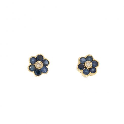 Vintage Sapphire and Diamond Daisy Flower Stud Earrings