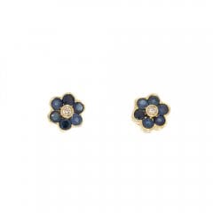 Vintage Sapphire and Diamond Daisy Flower Stud Earrings