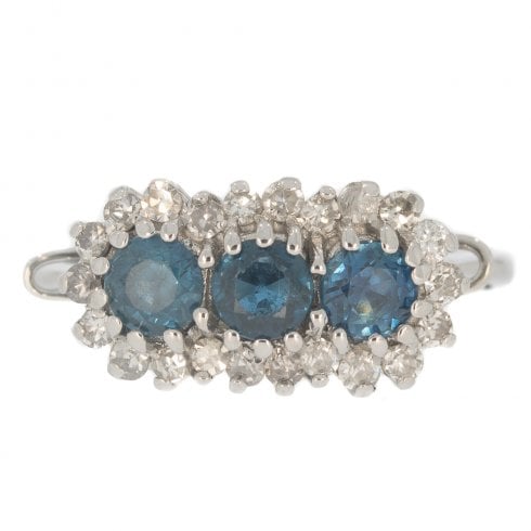Vintage Sapphire & Diamond White Gold Cluster Ring