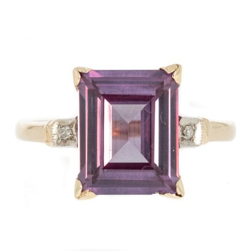 Vintage Synthetic Alexandrite & Diamond Three Stone Ring